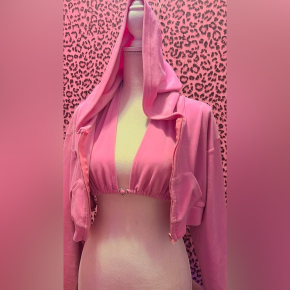Pink Hooded Zip-Up Jacket and bikini Top Set - Picture 1 of 2